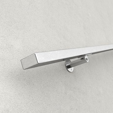 Muzata 5FT Stainless Steel Stair Handrail Rectangular Wall-Mount HK28 SL4 | Pre-drilled Brushed Stainless Steel 1"x2" Handrail for Indoor and Outdoor Stairs. Mounts to Wood, Concrete, and Brick Walls