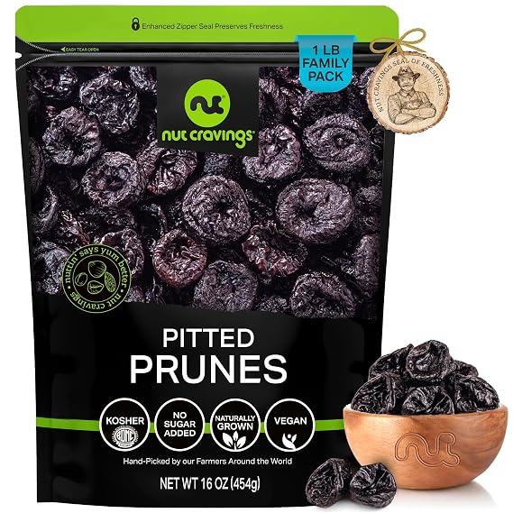 NUT CRAVINGS - Dried Prunes Pitted Unsweetened (16oz, 1 LB) Dry Plums