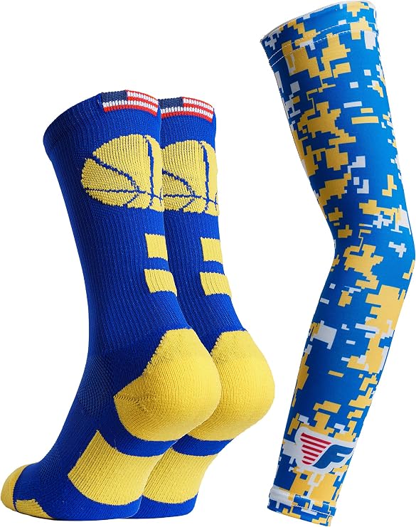 Basketball Socks For Men & Boys Crew Socks With Basketball Arm Sleeve - Made in USA