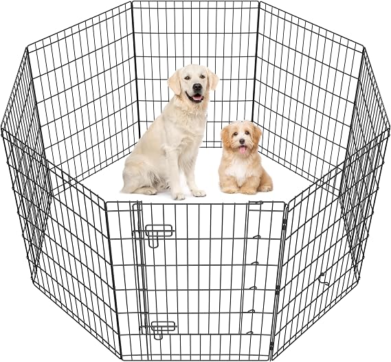 Yaheetech 34" H 8-Panel Foldable Metal Dog Playpen Indoor Outdoor w/Door