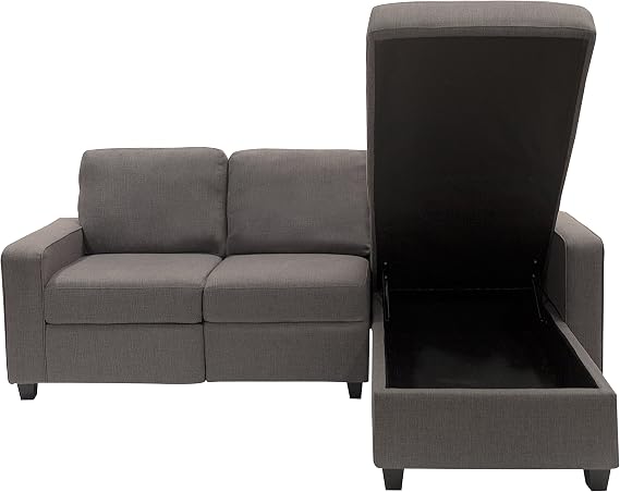 Serta Palisades Reclining Sectional Sofa with Right Storage Chaise, Small Couch with Built-In Storage, Low-Maintenance & Family-Friendly Fabric, Gray