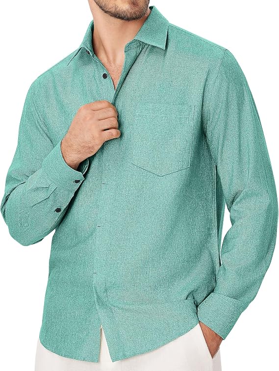 Lion Nardo Linen Mens Dress Shirts Long Sleeve Linen Dress Shirts for Men Casual Linen Shirts for Men Button Down Shirt