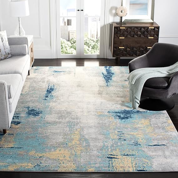 SAFAVIEH Area Rug 8x10 - Jasper Collection - Large - Grey & Gold, Modern Abstract Design, Non-Shedding & Easy Cleaning, Ideal for Living Room, Bedroom, Office, Dining Space (JSP101A)