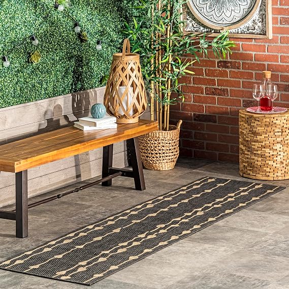 nuLOOM Kiernan Charcoal Striped Indoor/Outdoor Runner Rug, 2' x 8'