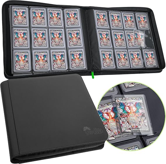 FunGuys Toploader Binder, Trading Card Binder Storage, 384 12 Pocket Top Loader Binder Collection for Yugioh, MTG, TCG, Card Folders for Trading Cards