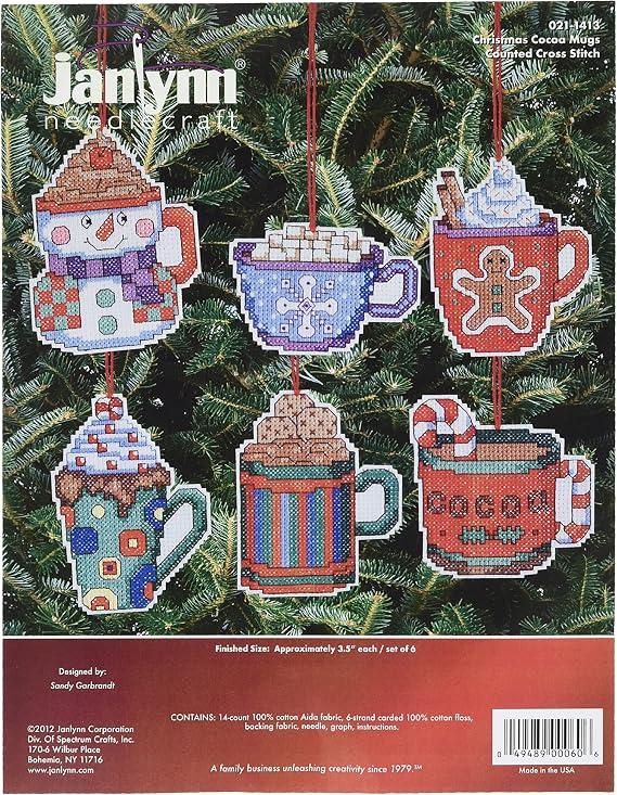 Janlynn Counted Cross Stitch Kit, Coca Mug Ornaments,Brown