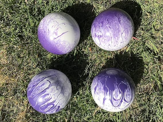 BuyBocceBalls Listing - Unique Bocce Set - 4 Pack of 107mm Marbleized Purple and White Balls