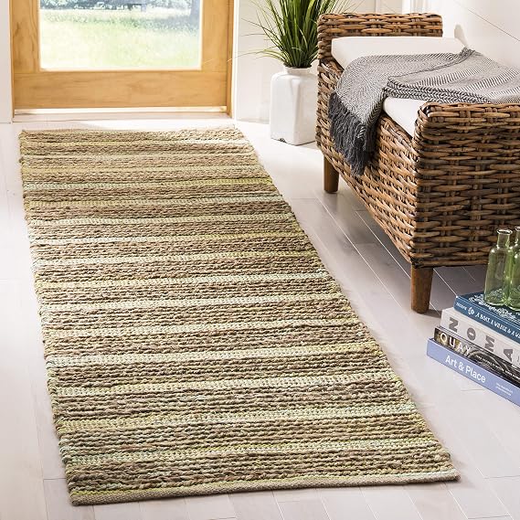 SAFAVIEH Cape Cod Collection Runner Rug - 2'3" x 6', Green, Handmade Flat Weave Jute, Ideal for High Traffic Areas in Living Room, Bedroom (CAP851C)