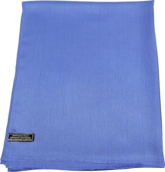 CJ Apparel Blue Solid Color Fringe Design Nepalese Shawl Seconds Scarf Wrap Stole Throw Head Wrap Pashmina Gift Hand Made in Nepal New