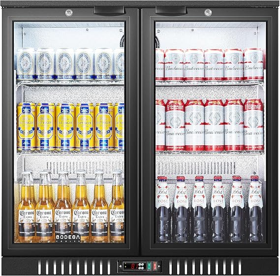 BODEGACOOLER Back Bar Cooler With 2 Glass Doors,7.4 Cu.Ft Commercial Counter Height Beverage Refrigerator,Display Bar Fridge with LED Lighting,21 inch Beverage Cooler for Store,Lobby,Restaurant,Clubs