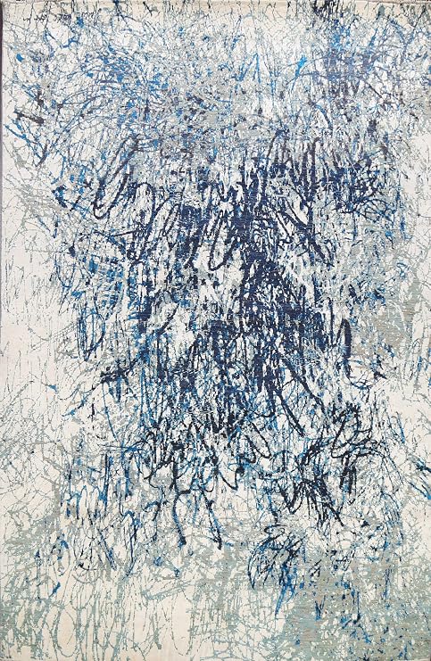 Rug Source Modern Collection 9x12 Abstract Area Rug, Hand Knotted Beige & Ivories Contemporary Rug, Oriental Wool & Silk Carpet for Bedroom, Living Room, Dining Room